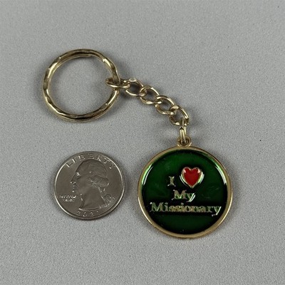 I Love My Missionary Religious Green Enamel Gold Tone Keychain Key Ring #54760