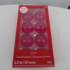 Ashland Christmas Glass Ball Tree Ornaments Pink 8 Piece 2.5" Dia New in Box