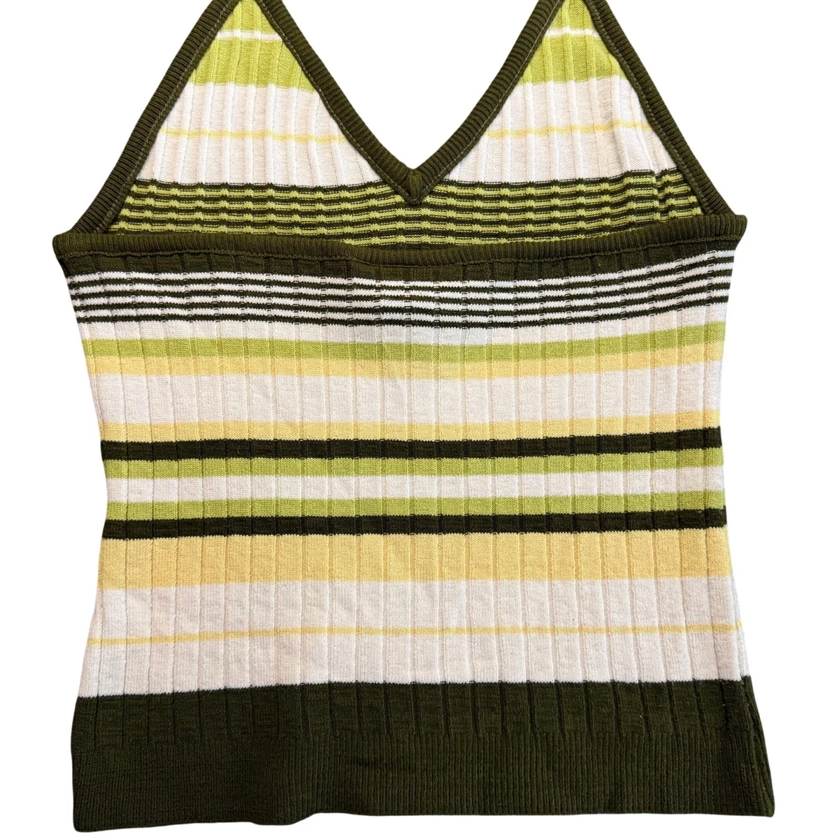 Blue Asphalt y2k Wet Seal Halter Top Medium Green Striped Ribbed Knit V-Neck