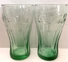 Vintage Coca-Cola Coke Glasses Green 6" Tall Set of 2