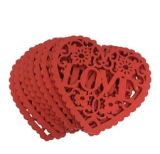 Wooden Valentines Day Love Wedding Ornaments Red Heart Slices 15 PC