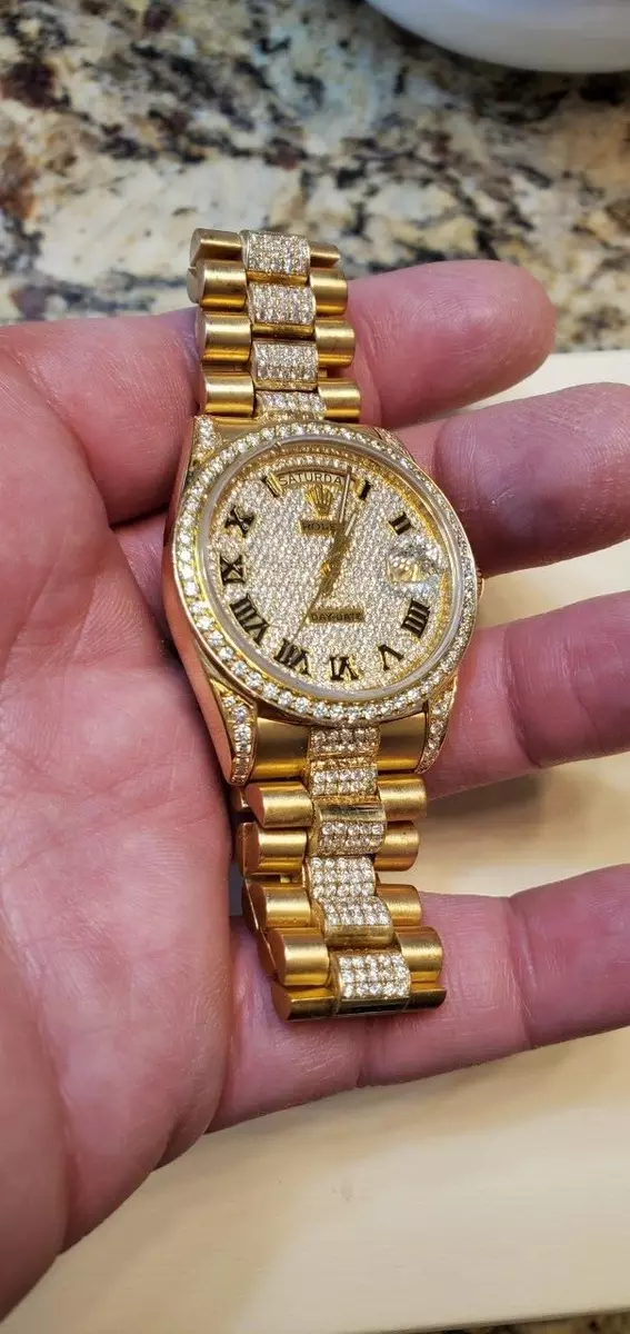 Gold diamond encrusted watch cheap