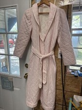 VTG 80's KOMAR USA Nightgown Robe STRIPE Pastel Pink Tie