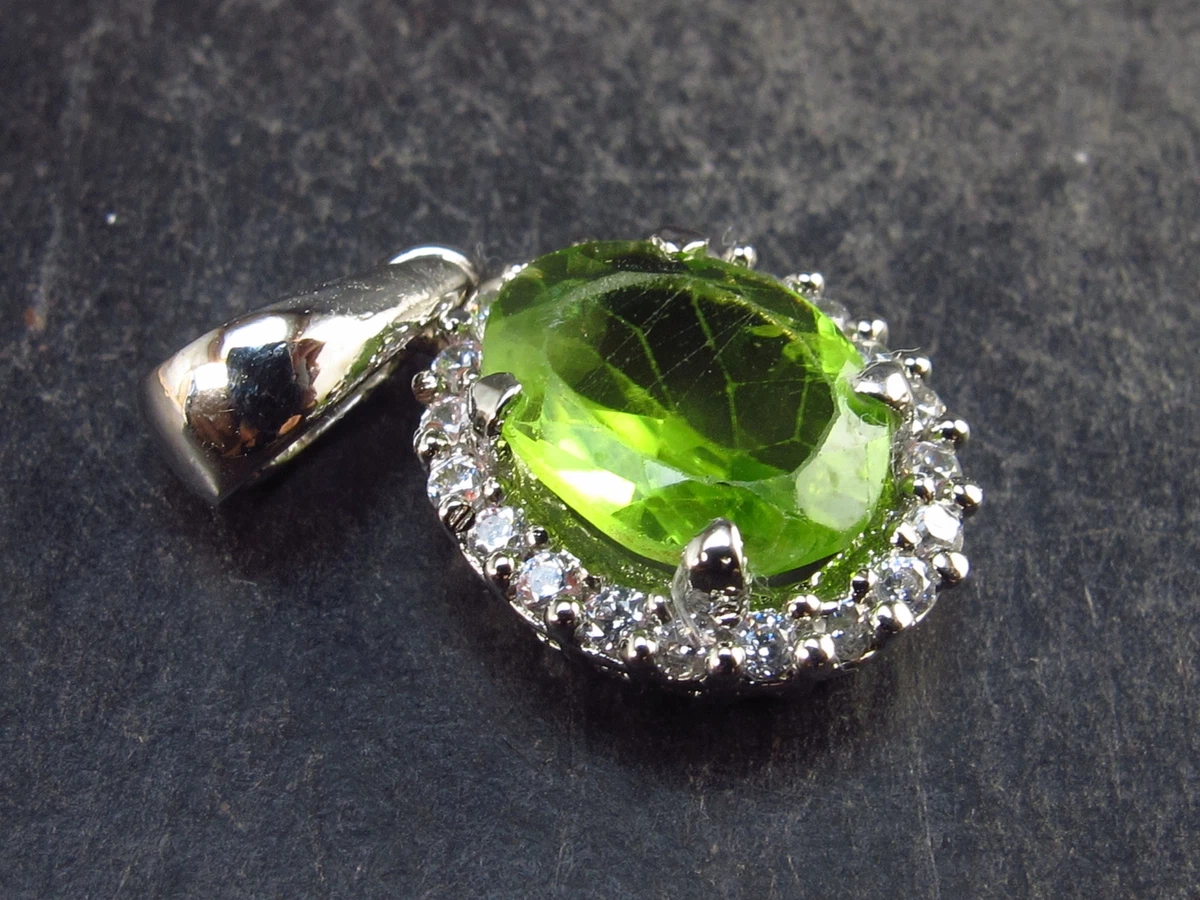 Peridot Olivine Faceted Pendant in SS With CZ From Arizona 0.8