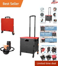 Foldable Utility Cart with 4 Rotate Wheels - Portable Rolling Crate for Trave...