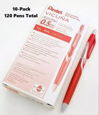10 Boxes Pentel 120 Pen Vicuna Retractable Ballpoint RED .5mm extra fine point