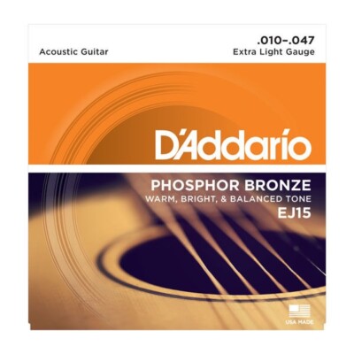 D'Addario EJ15 Phosphor Bronze Extra Light Acoustic Guitar Strings .010-.047