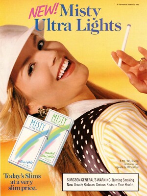 1993 magazine AD New MISTY ULTRA LIGHT Cigarettes , Pretty Girl 110522