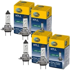 Hella Long Life Set of 4 Halogen Bulbs H7 (PX26d) 12V - 55W for High or Low Beam