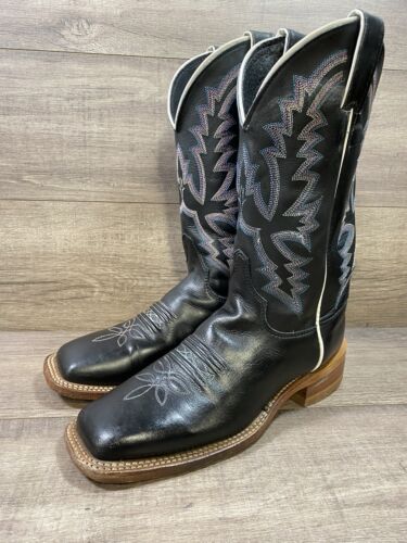 Justin Boots Black Leather Western Cowgirl Square Toe Boots Womens Size 7.5 B - 第 1/14 張圖片