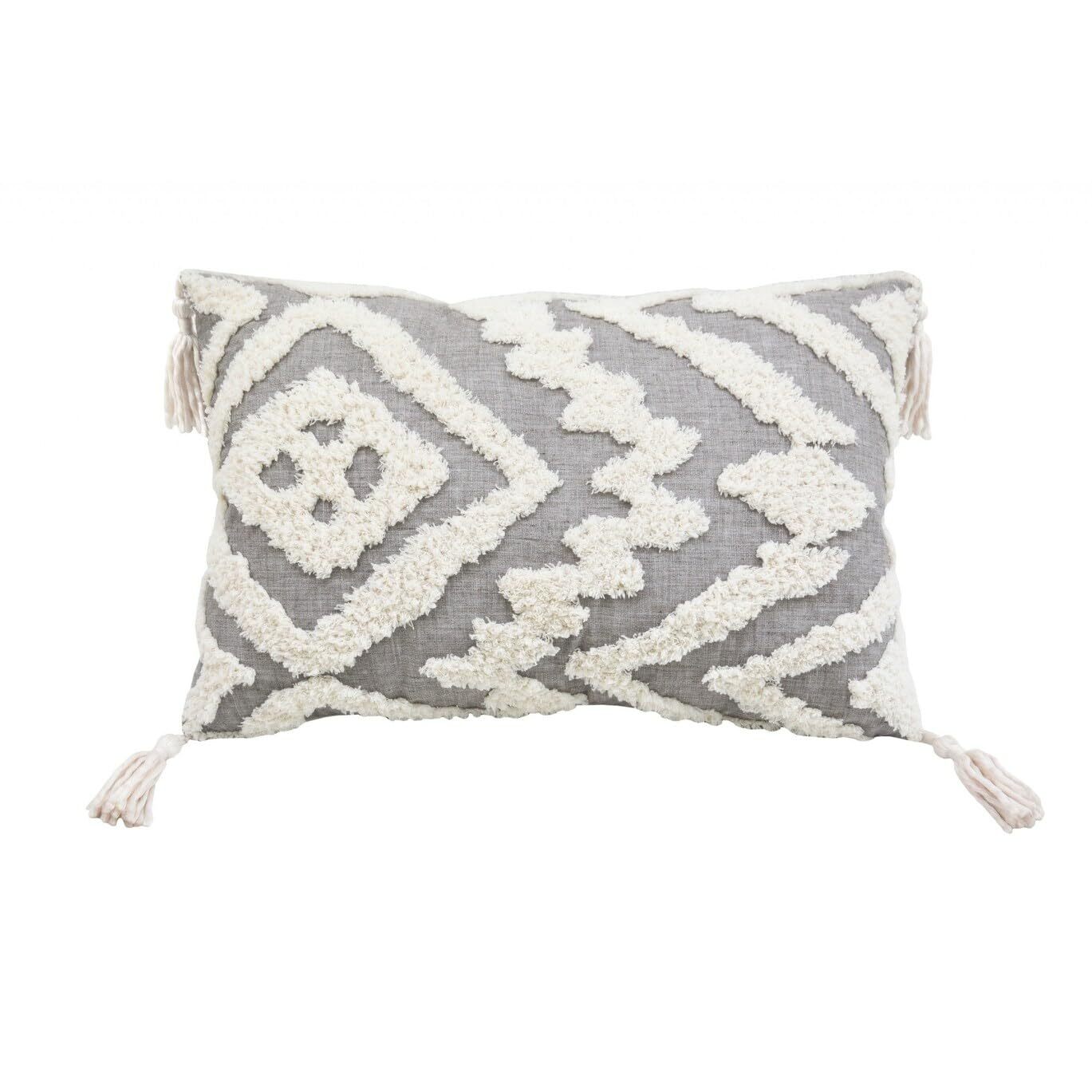 Абстрактная подушка из полиэстера на молнии размером 13 X 20 Серо-Белых Дюймов с кисточками