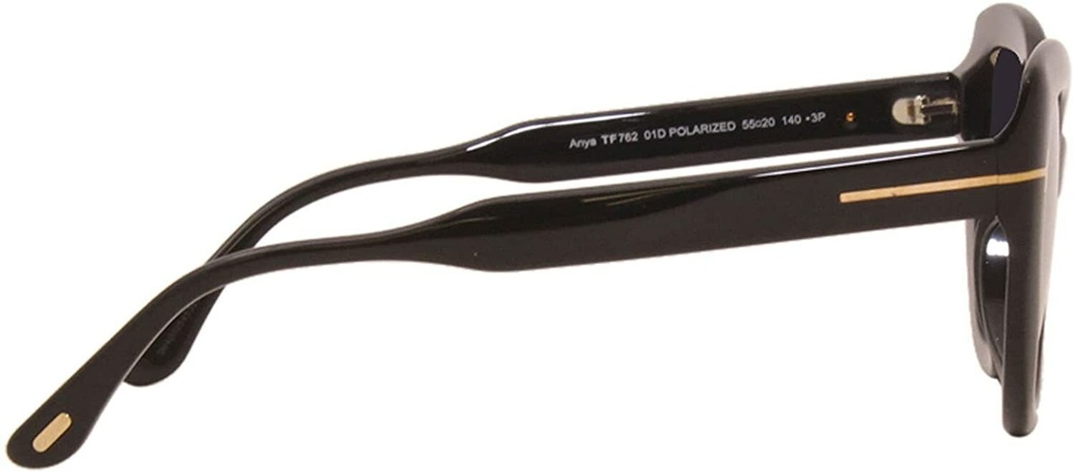 NWT Tom Ford FT 0762 Anya 01D Shiny Black Smoke Polarized 55 