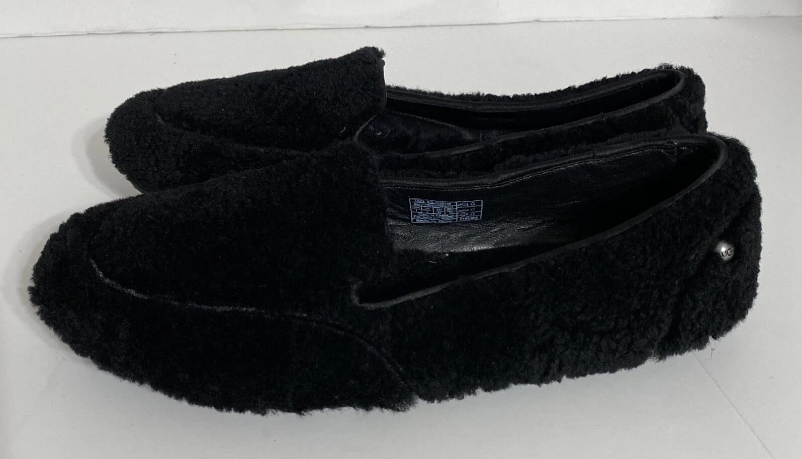 Mocassini piatti Ugg donna fodera in pelliccia scarpe da interno casa outdoor neri taglia 7