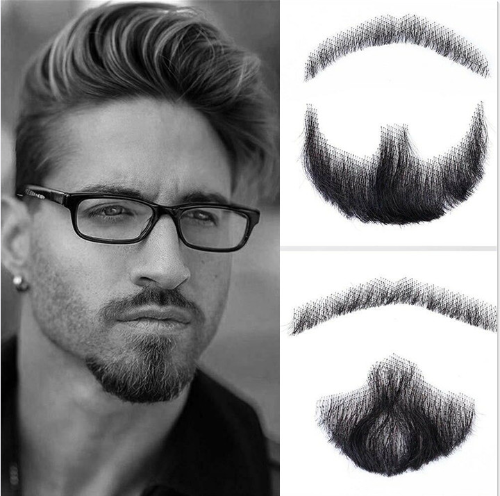 Barba falsa 100 % cabello humano cara barba y bigote para adultos hombres película maquillaje