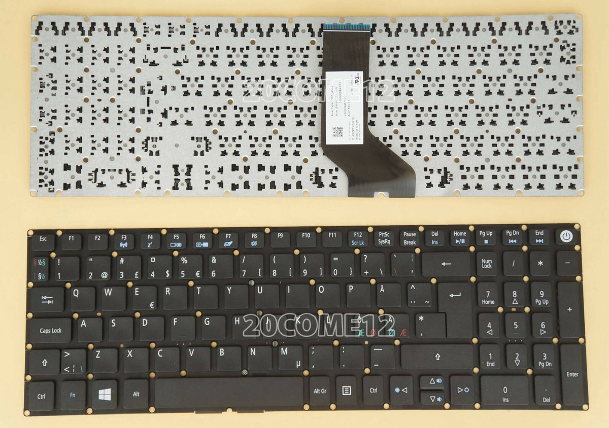 For Acer Aspire E5-576G ES1-524 K50-30 Keyboard Nordic Danish