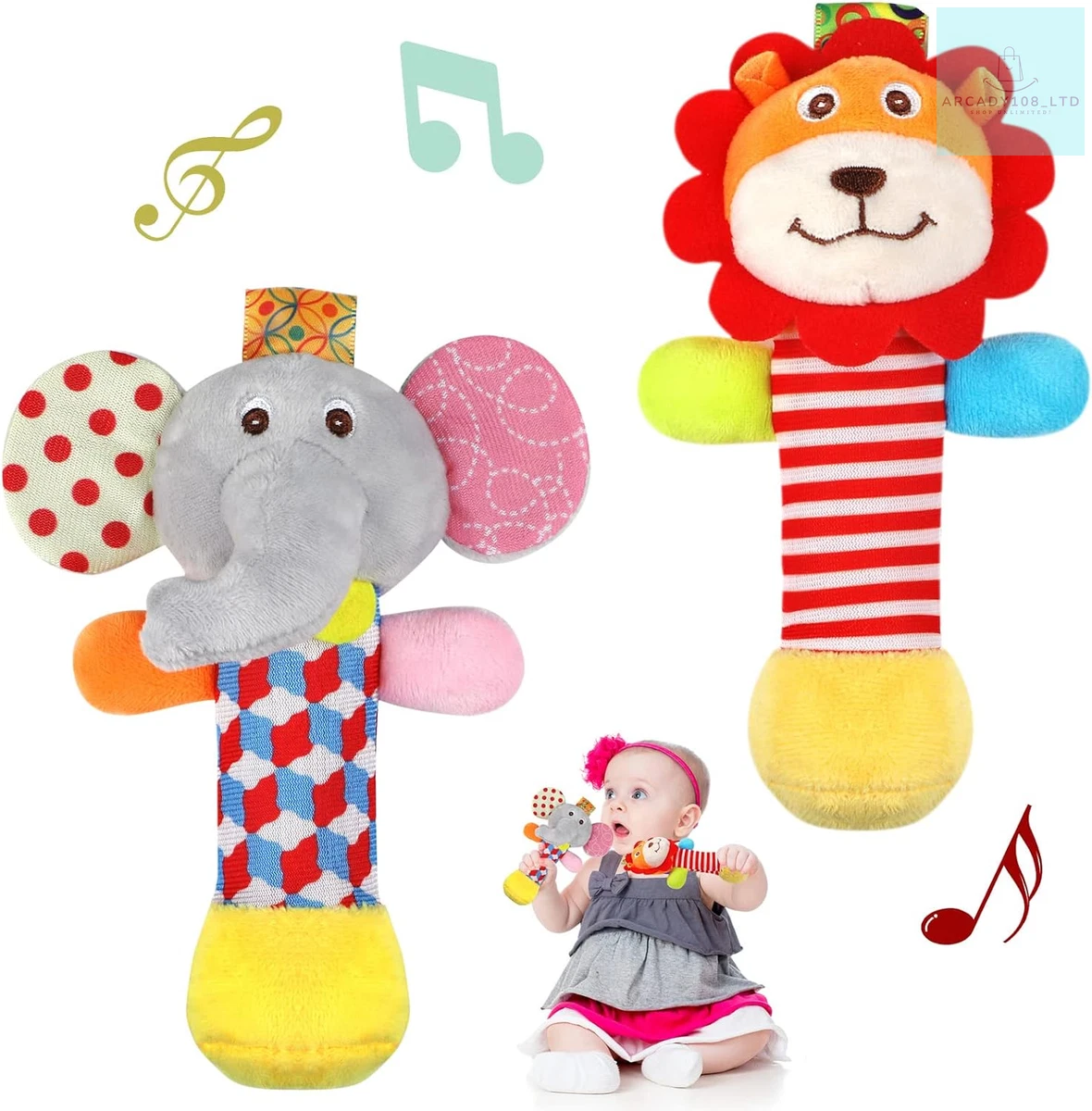 Soft Baby Rattles 2 Pack Plush Animal Rattle Toys for Babies 0 6 Months First