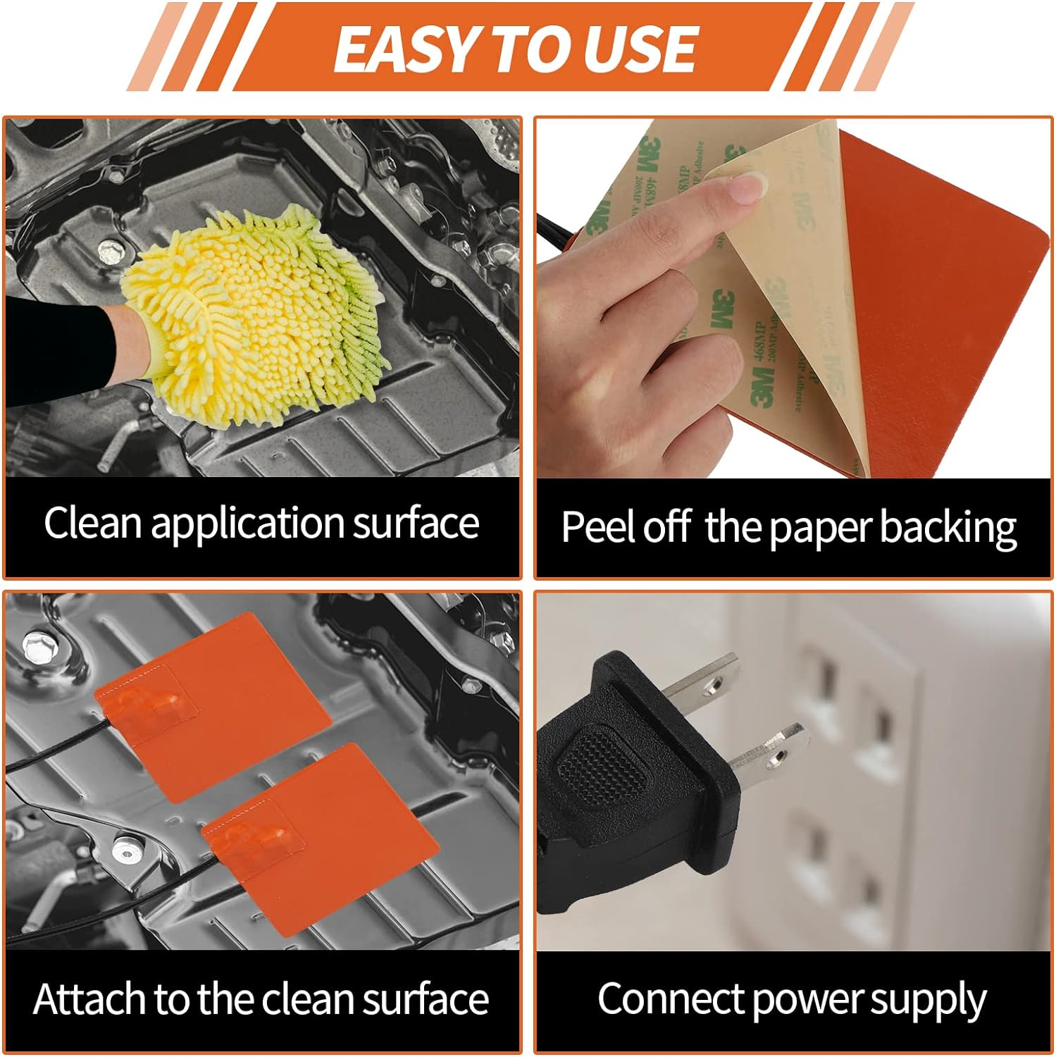 2Pcs Silicone Car Heater Pad 4 x 5 SelfAdhesive Oil Pan Heater Pad w