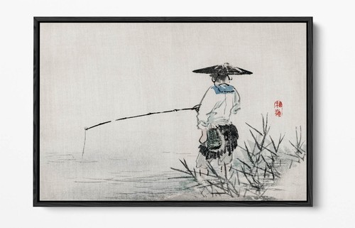 FISHERMAN BY KONO BAIREI, JAPANESE -FLOAT EFFECT FRAMED CANVAS WALL ART PRINT - Picture 5 of 12