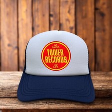 Defunct Tower Records Unisex Trucker Hat Blue Snapback Baseball Cap