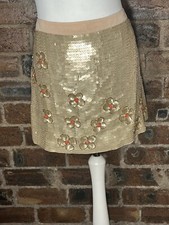 WAREHOUSE BLUSH GOLD/ORANGE SEQUINS MINI SKIRT SIZE 14 NWT