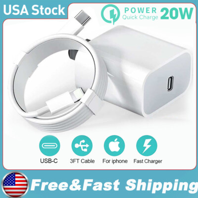 PD Fast Power Charger Adapter Block 3FT USB-C Cable for iphone XR 11 12 13 14