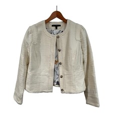 White House Black Market Soft Tweed Jacket Size 10 Ivory, Butterfly Lining