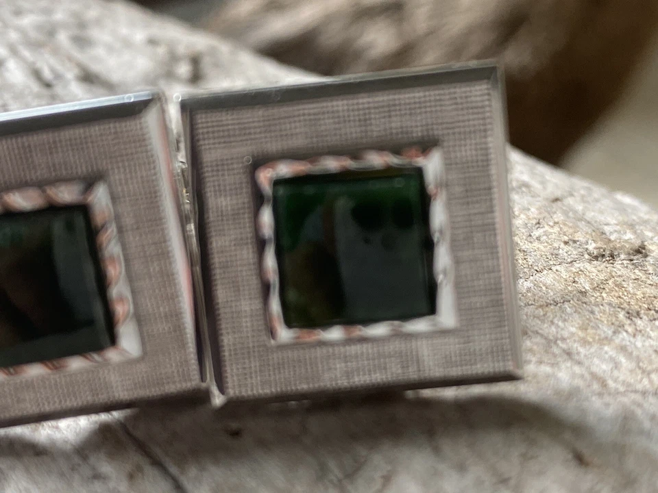 Gemelos de jade grabados con corte de diamante cuadrado vintage DANTE Foto 4 de 4