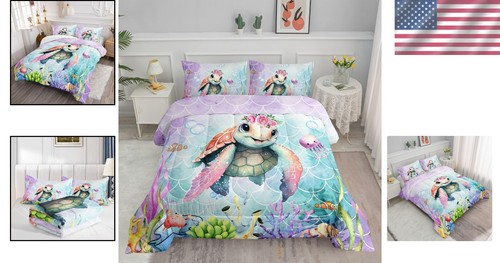 3-Piece Turtle Twin Comforter Set with Playful Mermaid Scale Design for Kids - Picture 2 of 7