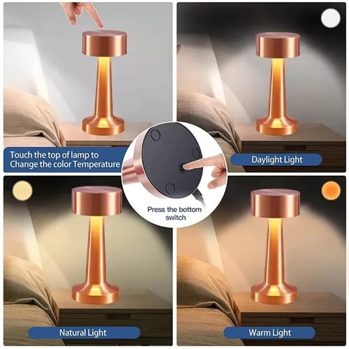 lampada da tavolo TOUCH retrò in metallo LED luci notturne ricaricabili - Imagen 6 de 9