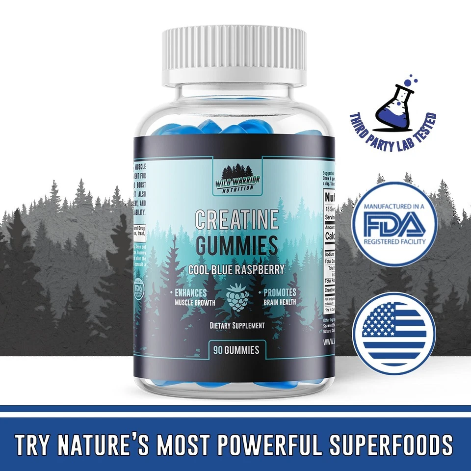 Gomitas de creatina - Monohidrato - Frambuesa azul fresca - Wild Warrior Nutrition Foto 3 de 4