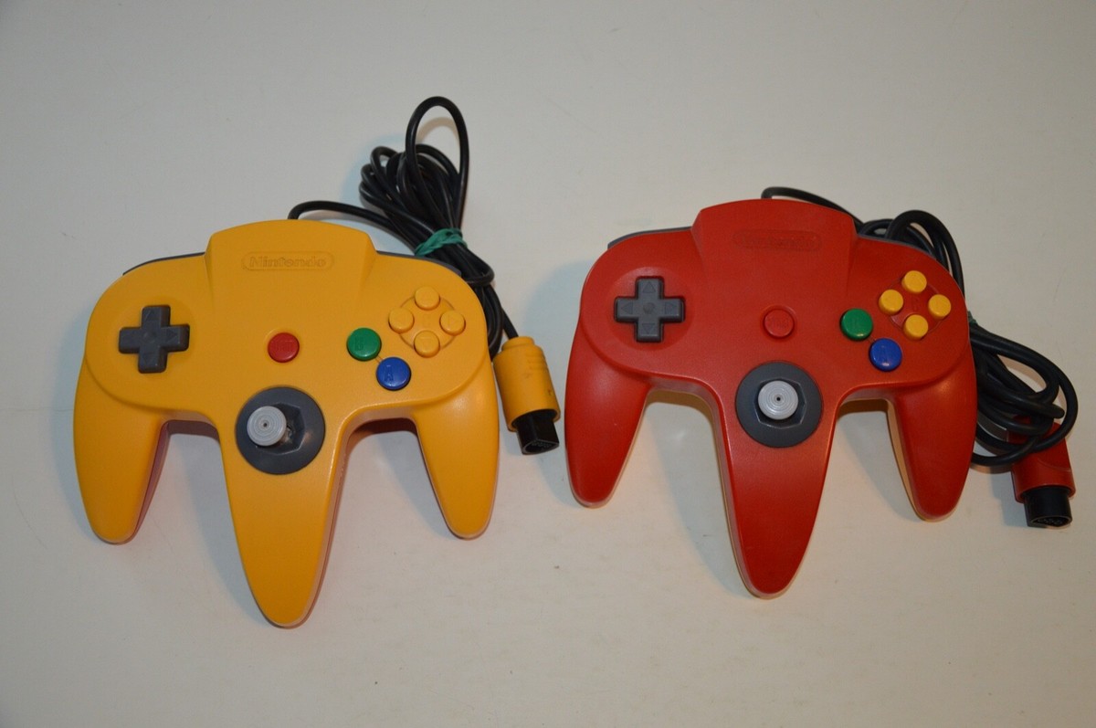 2 Nintendo N64 Two-Tone Yellow / Red Controllers (NUS-005 2 Nintendo N64 Two-Tone Yellow / Red Controllers (NUS-005