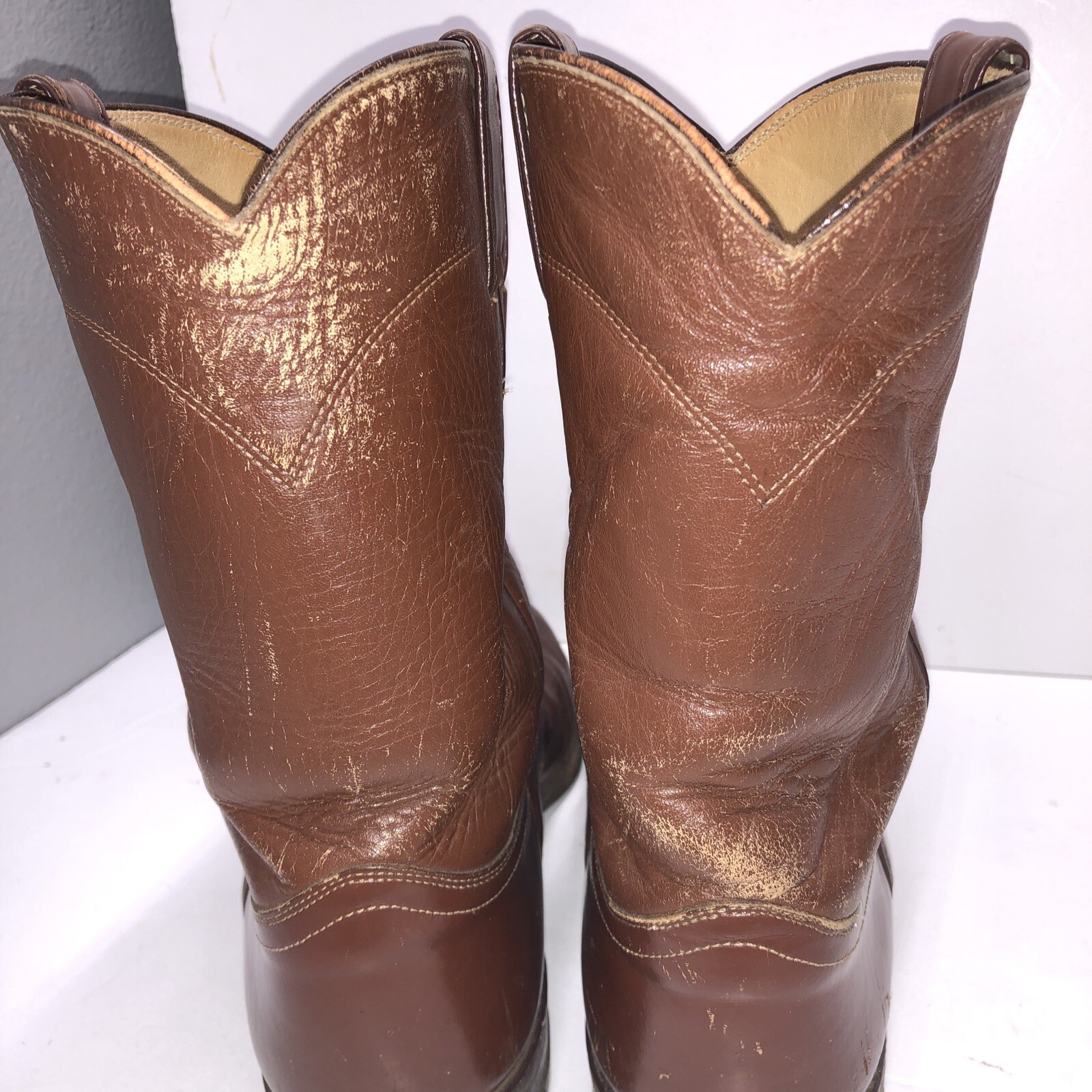 Justin 3802 Made in USA Roper Pullon Boots Brown Leather Men's 11 B