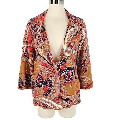 Moth Anthropologie Womens Paisley Intarsia Blazer M Boho Retro Sweater  Cardigan