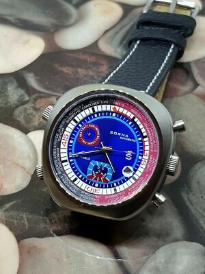 Sorna Automatikuhr Bullhead NOS-Style - Datumsanzeige - Lederarmband- ungetragen