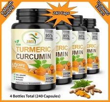 4X Turmeric Curcumin 95% And Black Pepper Pills Extra Strength Tumeric 240 Caps