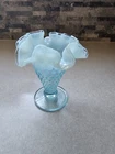 Fenton Art Glass Blue Opalescent Hobnail Crimp Vase