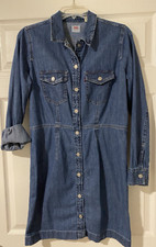 Levis Women's Blue Denim Dress Size Large Shirt Dress Full Snap Long Sleeves
