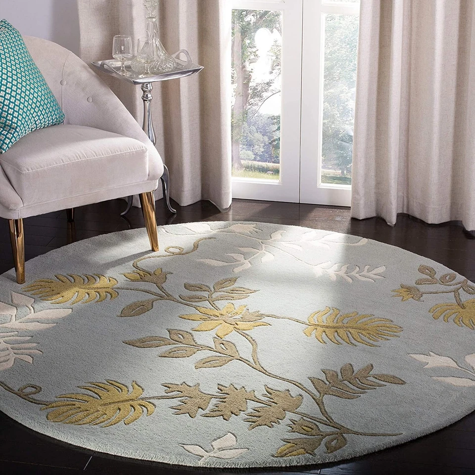 Hand-Tufted Rug Wool Area Round Carpet Handmade Modern Floral Pattern Living - Image 2 of 4