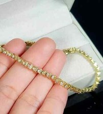 5Ct Ladies Diamond Tennis Bracelet 7.5 inch Estate Vintage 14K Yellow Gold Over