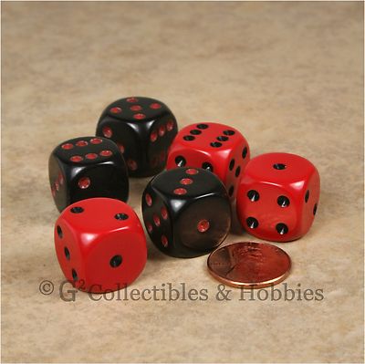 NEW Set of 6 Black Red ROUNDED EDGE Dice Set RPG Bunco Game 16mm 5/8 inch D6