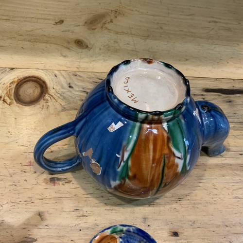 Vintage mexikanische Keramik Tropfgeschirr Teekanne mit Deckel bunt handbemalt Blumen Volkskunst - Bild 10 von 20