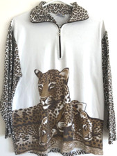 Vintage Cheetah Sweatshirt Baskin Hearts L FLAW Tiger King Kitch Granny Cottage