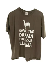Save the Drama for Your Llama Funny Gildan Ultra Cotton T-shirt SZ XL Green