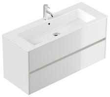 Waschplatz Waschtisch Badmöbel Grifflos Limes 120 cm weiß Hochglanz Bad-Set