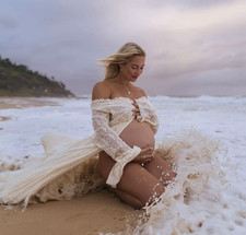 Coven + Co ~ Pirate Queen Maxi Wrap Dress Cream Maternity Wedding Boho S 8 10