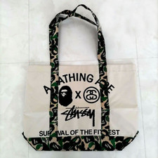 Unused A BATHING APE x STUSSY Logo Printed Nylon Tote Bag Limited From JAPAN