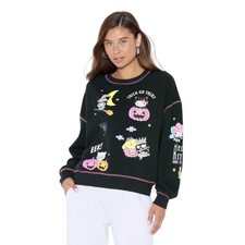 Sanrio Hello Kitty Women's Black Halloween Glow In The Dark Sweatshirt Size L