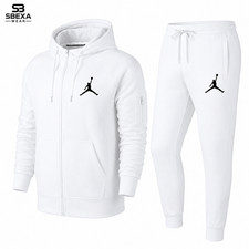 Men  Women Nike White Tracksuit Set Hoodie Jacket  Sweatpants Casual Gym Wear