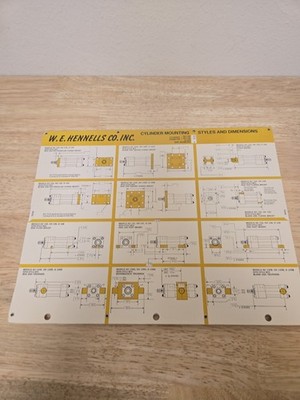 Vintage WE Hennels Co Inc Cylinder Mounting Styles Dimensions Slide Rule Matrix