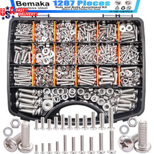 1287 Pcs Nuts and Bolts Assortment Kit 304 Stainless Steel Metric SAE Phillips